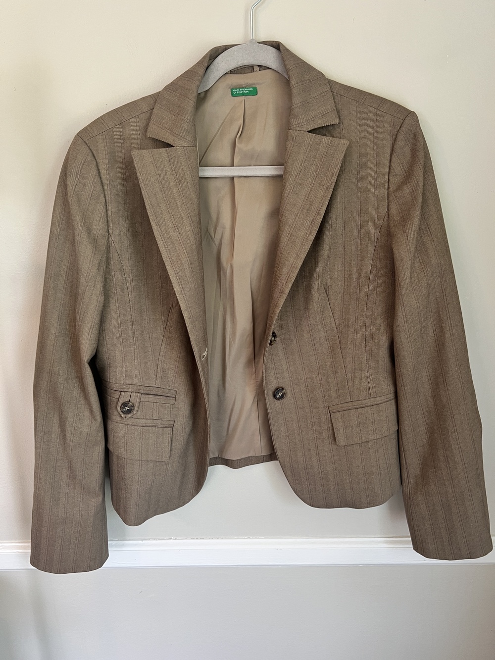 United Colors of Benetton Women's Brown Blazer Size 46 Herringbone Workwear